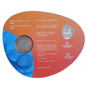 Brasil, moeda comemorativa Rio 2016: golfe, 1 real 20014, bimetálica