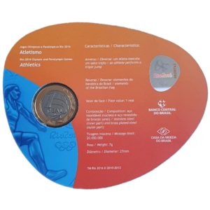 Brasil, moeda comemorativa Rio 2016: atletismo, 1 real 20014, bimetálica