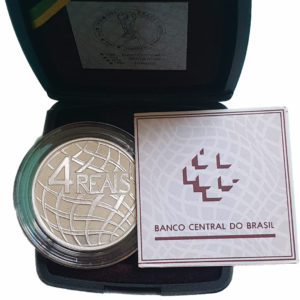Brasil, 4 reais 1994, prata, estojo comemorativo do tetracampeonato mundial de futebol