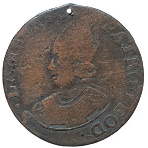 Liége (atualmente na Bélgica), SEDE VACANTE, 1 liard, 1744 (com furo)