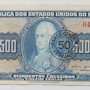Brasil, República, 50 centavos 1967, carimbo sobre 500 cruzeiros
