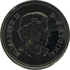 Canadá, 25 cents 2015, comemorativa dos 50 anos da Maple Leaf (bandeira canadense)