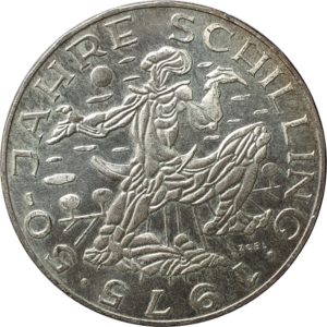 Áustria, 100 schilling 1975, prata, 50 anos do Schilling