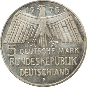 Alemanha, 5 marcos 1975 F, prata, Ano Europeu para a Proteção de Monumentos Históricos