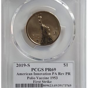 Estados Unidos, 1 dólar 2019-S, vacina contra a poliomielite, certificada PCGS PR69, first strike
