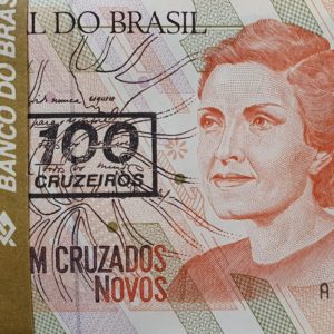 Brasil, centena de cédulas sequenciais, 100 cruzeiros 1990, Cecília Meireles