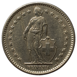 Suíça, 2 francos 1968, cuproníquel