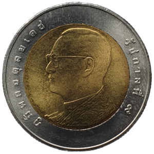 Tailândia, 10 baht BE 2555 (2012), bimetálica