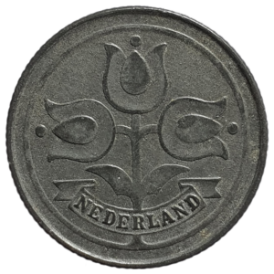 Países Baixos (Holanda), Ocupação Alemã, 10 cents 1943, zinco, 3.3 g, 22 mm, KM# 173