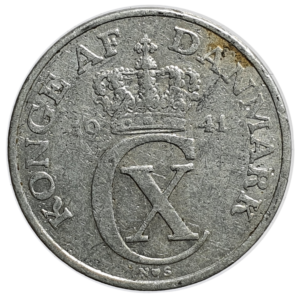 Dinamarca, Ocupação Alemã, 2 ore 1941, alumínio, 1.2 g, 21 mm, KM# 833