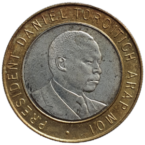 Quênia, 10 shillings 1997, bimetálica