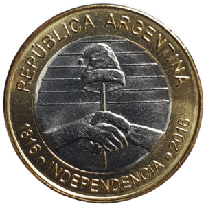 Argentina, 2 pesos 2016, bimetálica, 7.2 g, 24.5 mm, 200 anos da independência, KM# 184