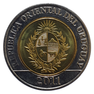 Uruguai, 10 pesos 2011, bimetálica, puma, 10.5 g, 28 mm, KM# 134