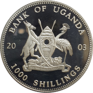 Uganda, 1000 shillings 2003, gorila comendo