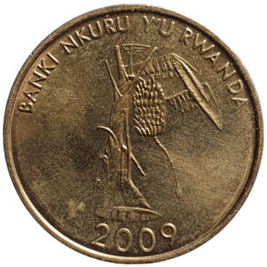 Ruanda, 10 amafaranga 2009, aço revestido de latão, 5 g, 24 mm, km# 34