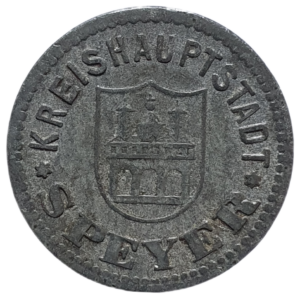 Speyer (cidade da Alemanha), NOTGELD, 10 pfennig 1917, zinco, 1.8 g, 20 mm, Funk# 513.2
