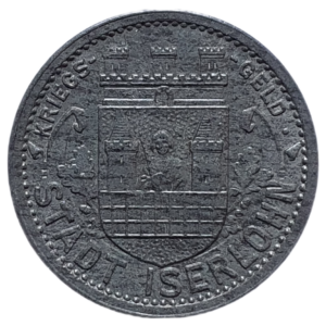 Iserlohn (cidade da Alemanha), NOTGELD, 5 pfennig 1917, zinco, 1.6 g, 18 mm, Funk# 228.1