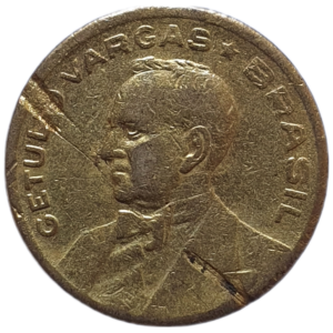 Brasil, 20 centavos 1947, com delaminação