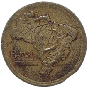 Brasil, 2 cruzeiros 1947, fim de chapa e disco com falhas