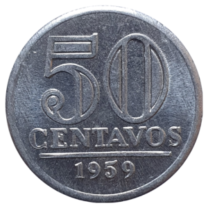 Brasil, 50 centavos 1959, cunho descentralizado no reverso