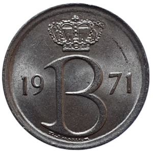 Bélgica, 25 centimes 1971, cuproníquel, 1.8 g, 16 mm, KM# 153