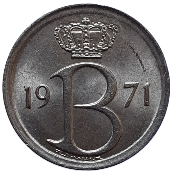 Bélgica, 25 centimes 1971, cuproníquel, 1.8 g, 16 mm, KM# 153 - Image 2