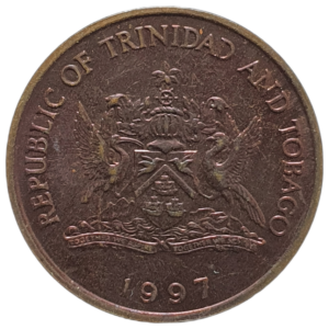 Trinidad e Tobago, 5 cents 1997, bronze, 3.24 g, 21.21 mm, km# 30, ave do paraíso
