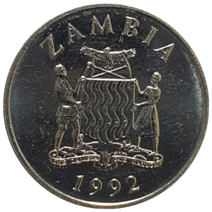 Zâmbia, 25 ngwee 1992, aço revestido de níquel, 2.51 g, 19.93 mm, km# 29, calau-coroado