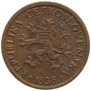 Tchecoslováquia, 10 haleru 1938, bronze, 1.96 g, 18 mm, km# 3, ponte de Carlos IV em Praga