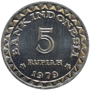 Indonésia, 5 rupiah 1979, alumínio, 1.38 g, 23 mm, km# 43, FAO, Planejamento Familiar