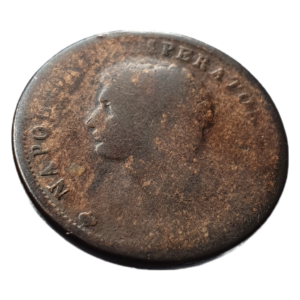 Reino Napoleônico da Itália, 1 soldo 1811 a 1813, cobre, 9.5 g, 27 mm, C# 3, Napoleão Bonaparte imperador e rei