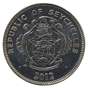 Seicheles, 25 cents 2012, aço revestido por níquel, 2.97 g, 18.9 mm, papagaio negro, km# 49a