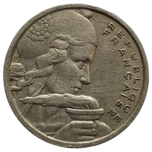 França, 100 francos 1955, cuproníquel, 6 g, 24 mm, km# 919, Liberdade segurando tocha