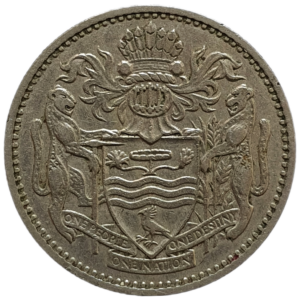 Guiana, 25 cents 1967, cuproníquel, 4.25 g, 21.85 mm, km# 34, pássaro hoactzin