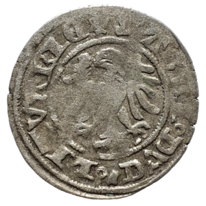 Lituânia, 1/2 groat, 1495 a 1506 dC, prata, 1.2g, 21mm, Aleksander