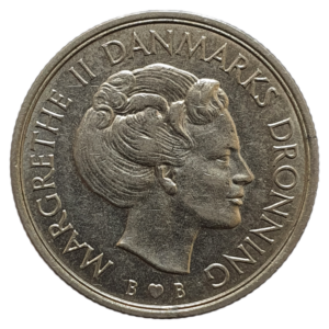 Dinamarca, 1 krone 1979, cuproníquel, 6.8g, 25.5mm, km# 862.2, rainha Margrethe II