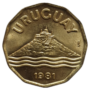 Uruguai, 20 centésimos 1981, alumínio-bronze, 5g, 22mm, km# 67
