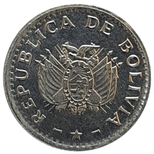 Bolívia, 2 centavos 1987, aço inox, 1g, 14mm, km# 200