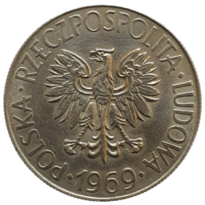 Polônia, 10 zlotych 1969, cuproníquel, 9.5g, 28mm, Y# 50a