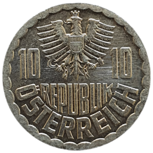 Áustria, 10 groschen 1985, alumínio, 1.1g, 19.8mm, km# 2878