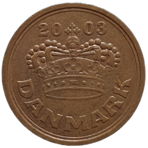 Dinamarca, 50 ore 2003, bronze, 4.3g, 21.5mm, km# 866, rainha Margrethe II