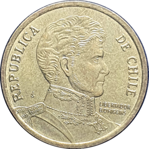 Chile, 10 pesos 2015, cobre-alumínio-níquel, 3.5g, 21mm, km# 228