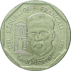 França, 2 francos 1995, níquel, 7.5g, 26.5mm, centenário da morte de Louis Pasteur, km# 1119