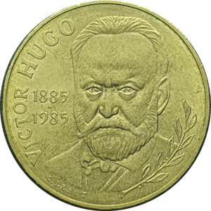 França, 10 francos 1985, cobre-alumínio-níquel, 10g, 26mm, centenário da morte de Victor Hugo, km# 956