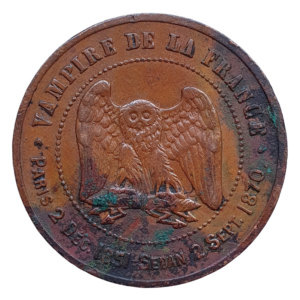 França, 1870, medalha satírica, Napoleão III, cobre, 12.5 g, 32 mm, N# 168182