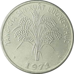 Vietnã do Sul, 1 dong 1971, alumínio, 1.2g, 22.5mm, km# 12, FAO