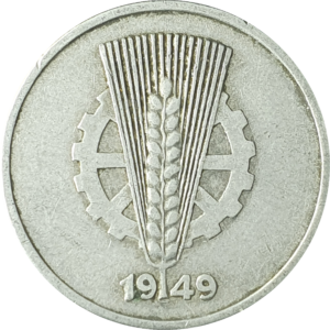 Alemanha Oriental, 10 pfennig 1949, alumínio, 1.5g, 21mm, km# 3