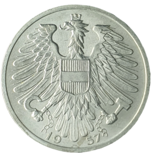 Áustria, 1 schilling 1957, alumínio, 2g, 25mm, km# 2871
