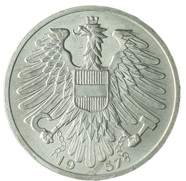 Áustria, 1 schilling 1957, alumínio, 2g, 25mm, km# 2871 - Image 2