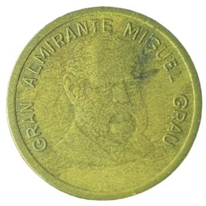 Peru, 50 centimos 1985, latão, 5.2g, 23mm, km# 295, grande almirante Miguel Grau